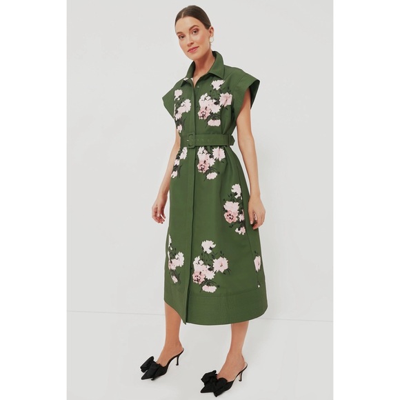 Tuckernuck Olive and Pressed Powder Floral Chloe Midi Shirt Dress NWT - Picture 9 of 16